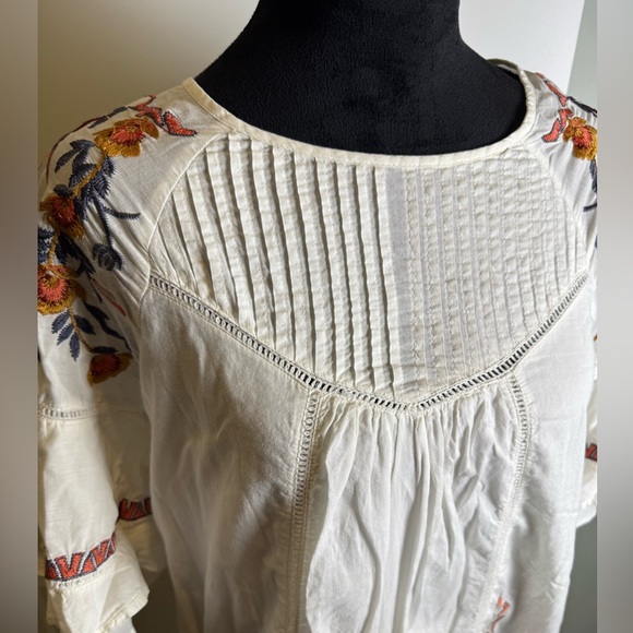 Free People Pavlo mini Dress Embroidered Crochet Insets Ivory Boho - Picture 3 of 11